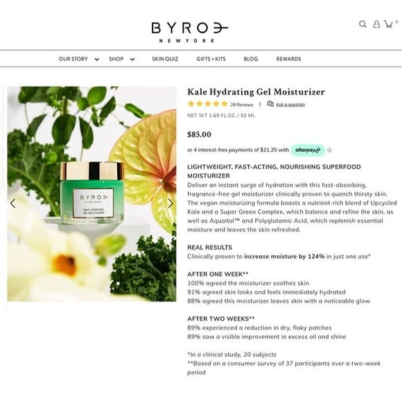 NIB Byroe New York Kale Hydrating Gel Moisturizer Lightweight Gel Cream Vegan - Picture 2 of 12